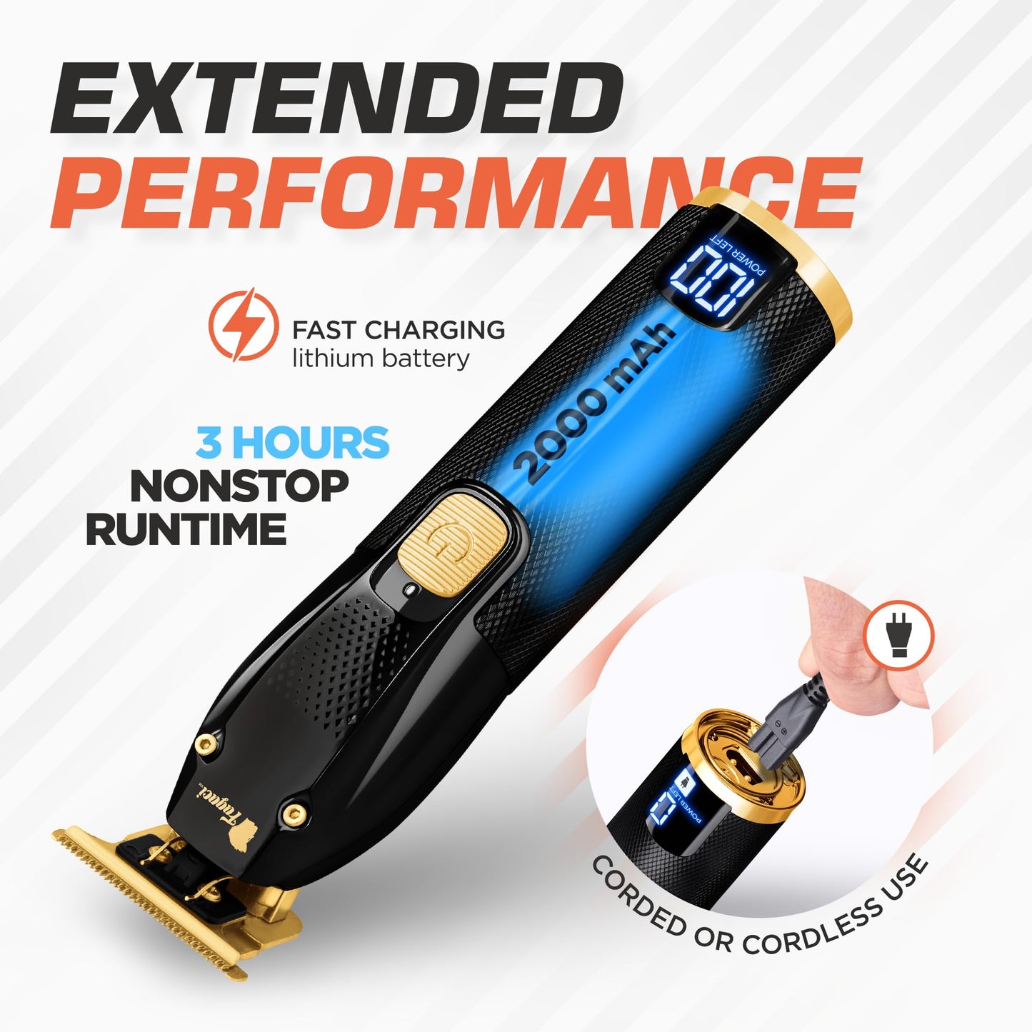 Fagaci Cordless Trimmers for Barbers - Turbo Power with Precise Cutting, Hair Liners for Men Clippers, T-Blade Trimmer for Men, Professional Zero Gapped Hair Trimmer for Men, T-Outliner Barber Trimmer
