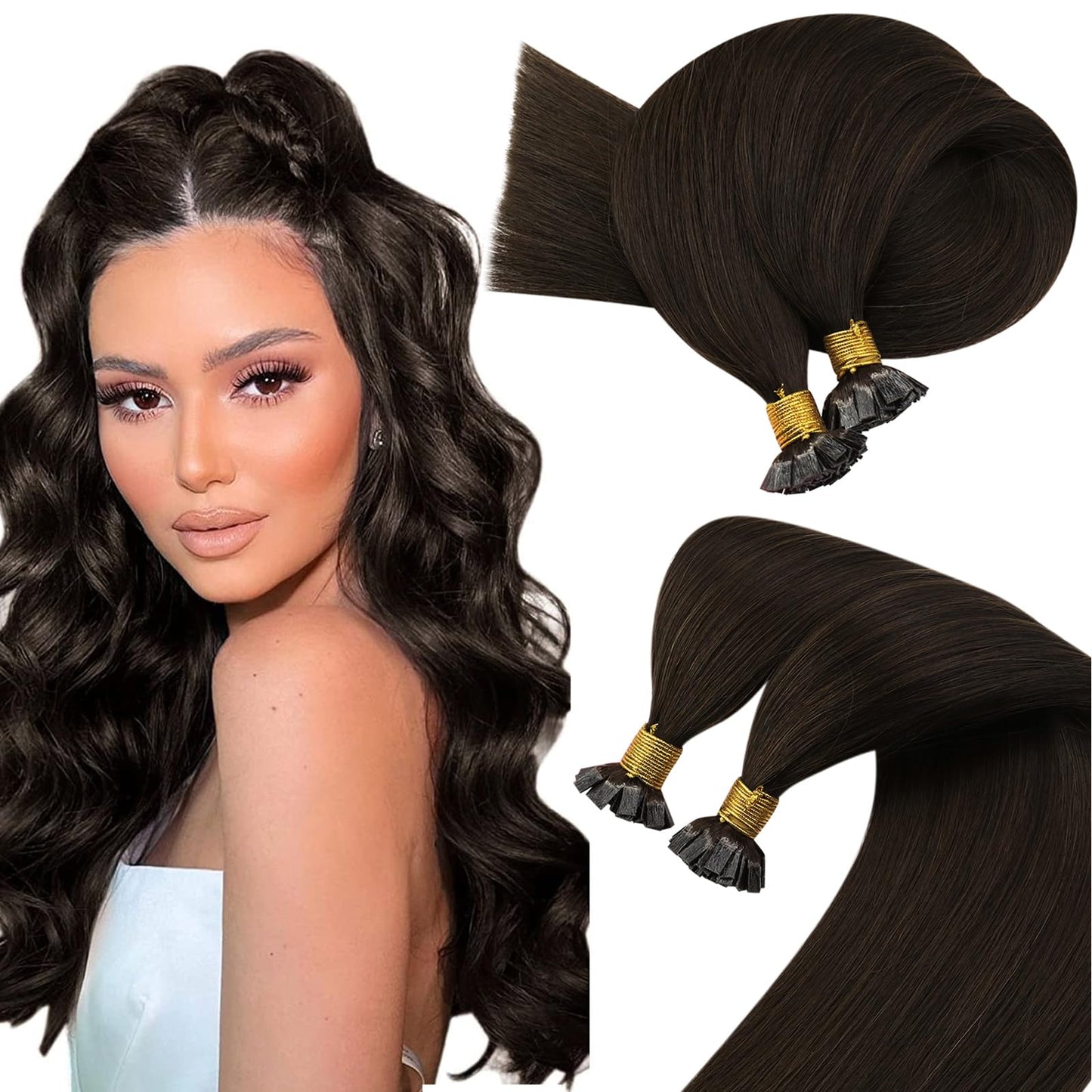 Remy Flat Tip Hair Extensions Human Hair Keratin Fusion Hair Extensions Real Human Hair Extensions for Women 50G/50S Warm Ash Blonde Highlight Bleach Blonde 16inch
