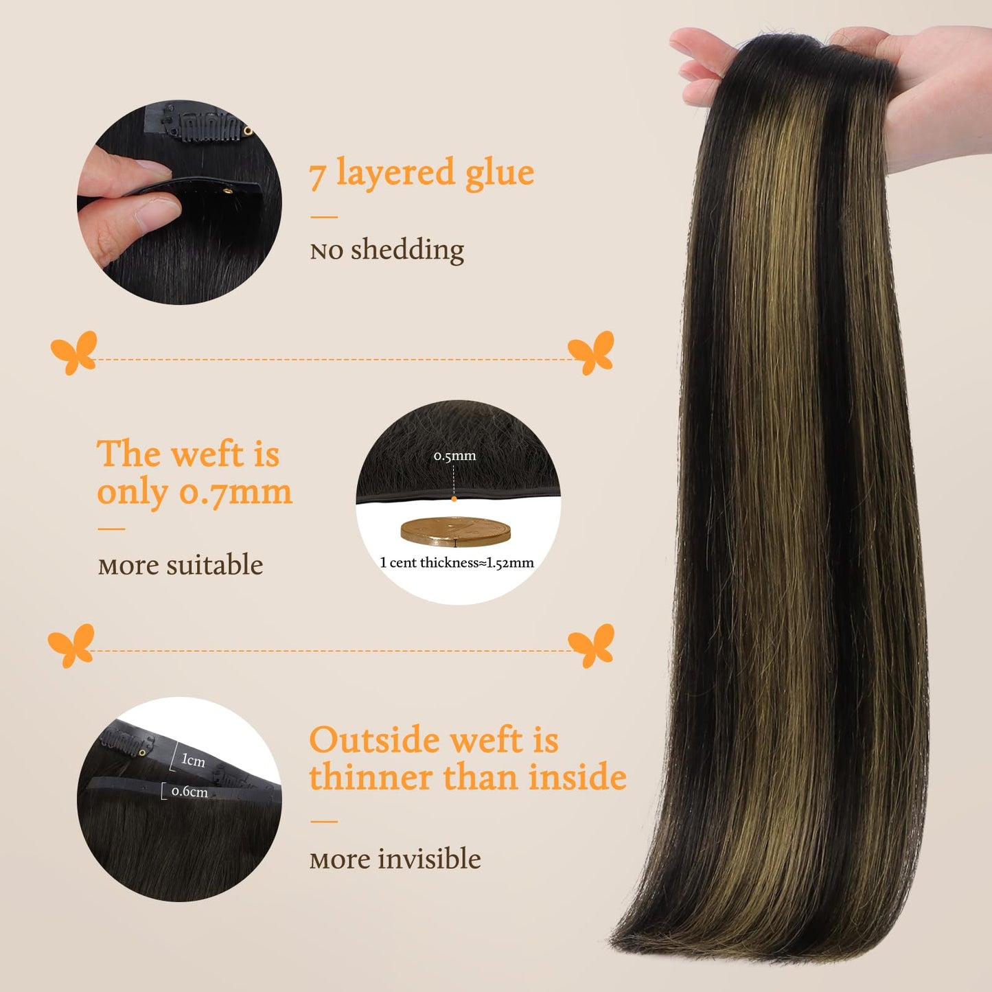 DOORES Seamless Clip in Hair Extensions Real Human Hair, Jet Black 150g 7pcs 20 Inch, Hair Extensions Clip in Human Hair Extensions Clip ins with Thin Weft Thick Straight Hair