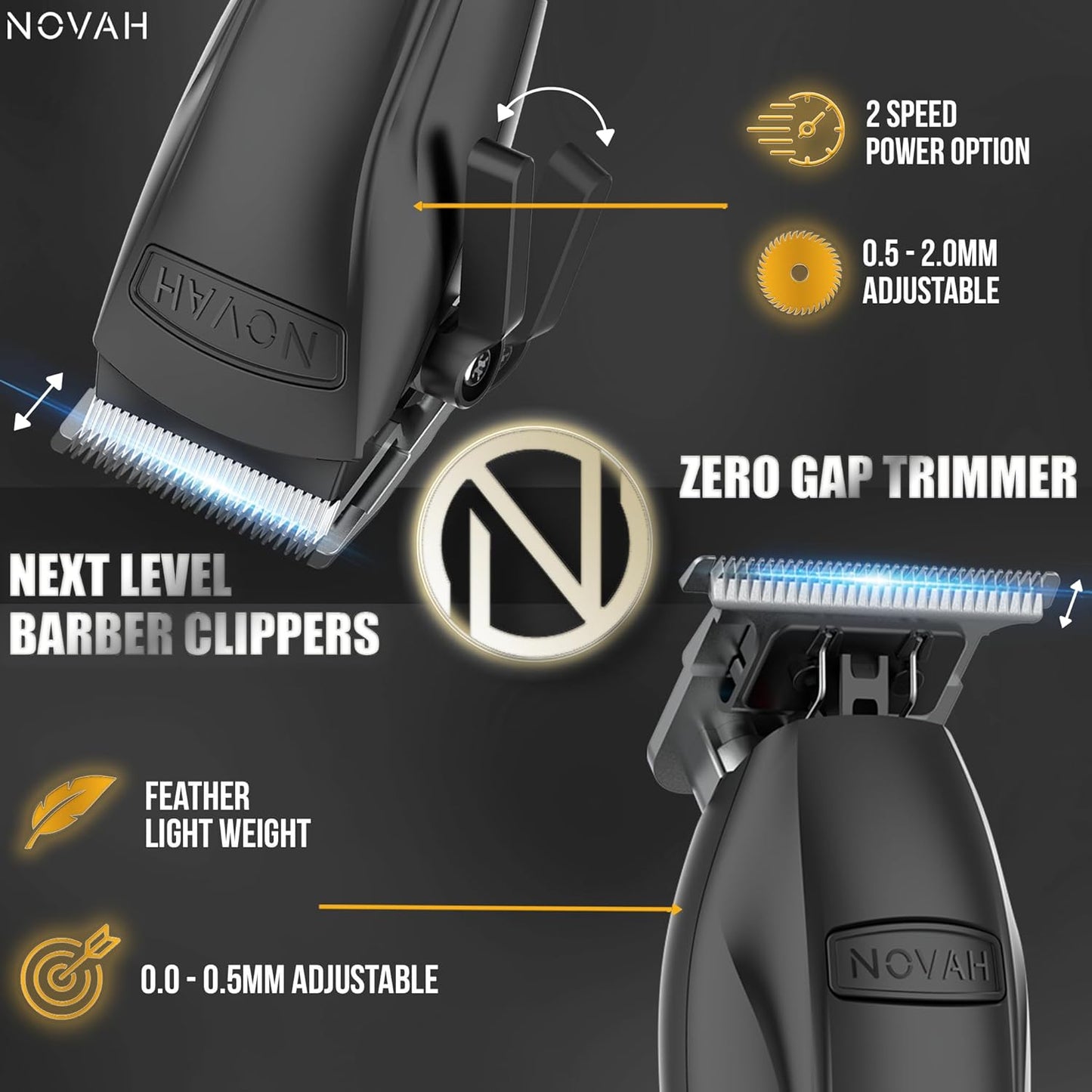 Novah® Professional Hair Clippers for Men, Professional Barber Clippers and Trimmer Set, Mens Cordless Hair Clippers for Barbers Haircut Fading Kit Fade