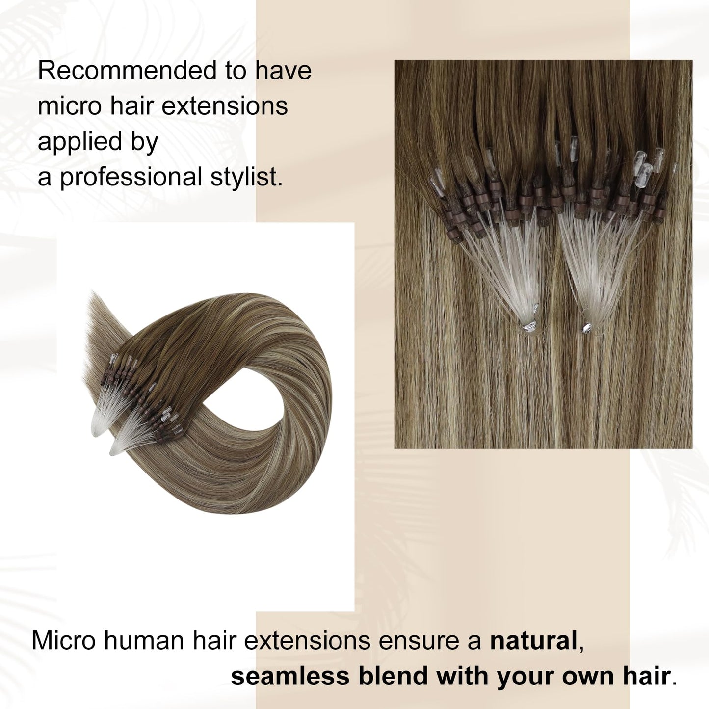 Full Shine Cold Fusion Prebonded Human Hair Extensions with Microbeads Color 18 Ash Blonde Highlighted 613 Blonde Micro Link Straight Hair 22 Inch Natural Hair Extensions for Women 50 Strands