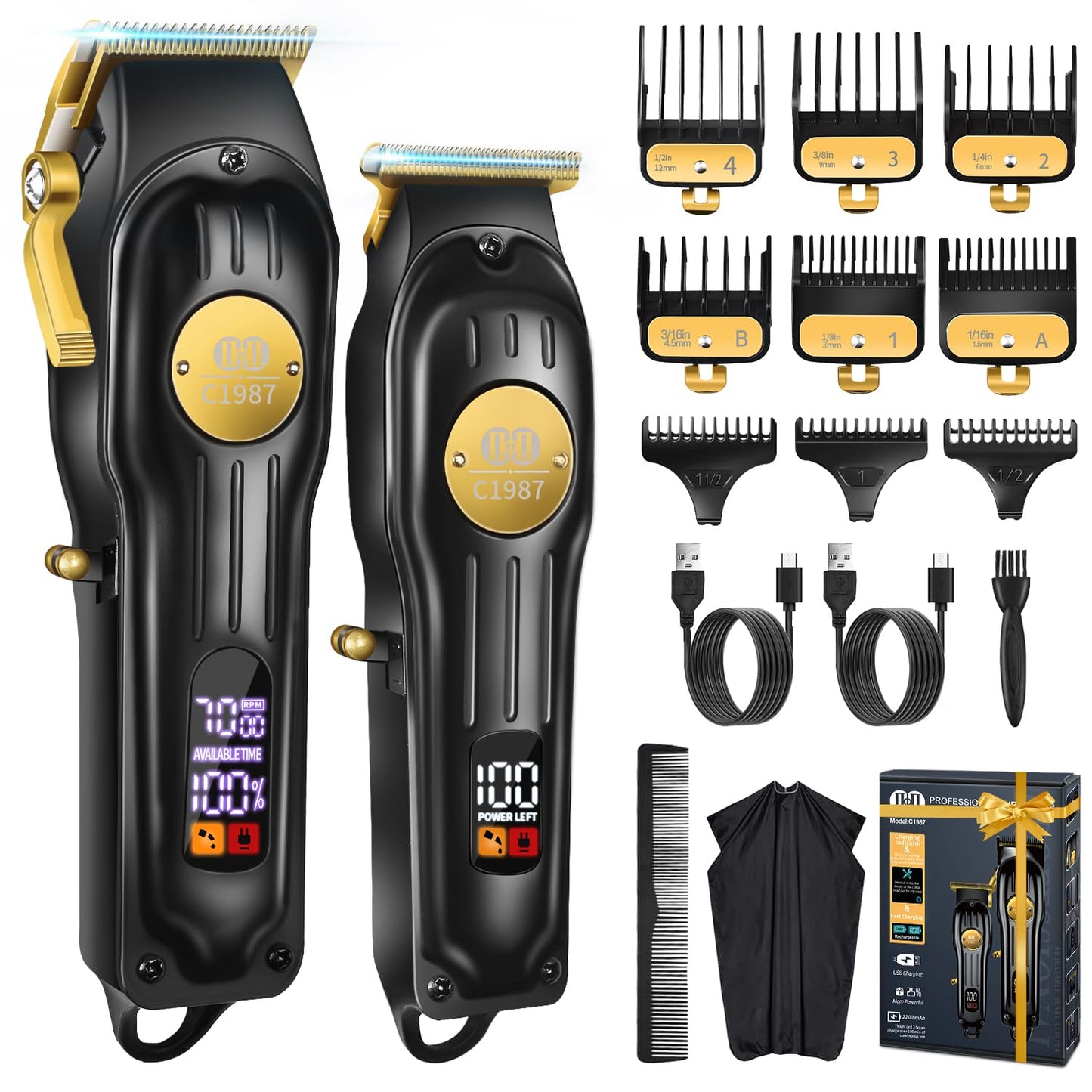 CIICII Mens Hair Clippers and Trimmers Set, Professional Cordless Barber Clippers for Hair Cutting Kit (Rechargeable USB Adjustable Beard & Hair Trimmer Haircut Kit) Clippers for Men DIY Home Salon