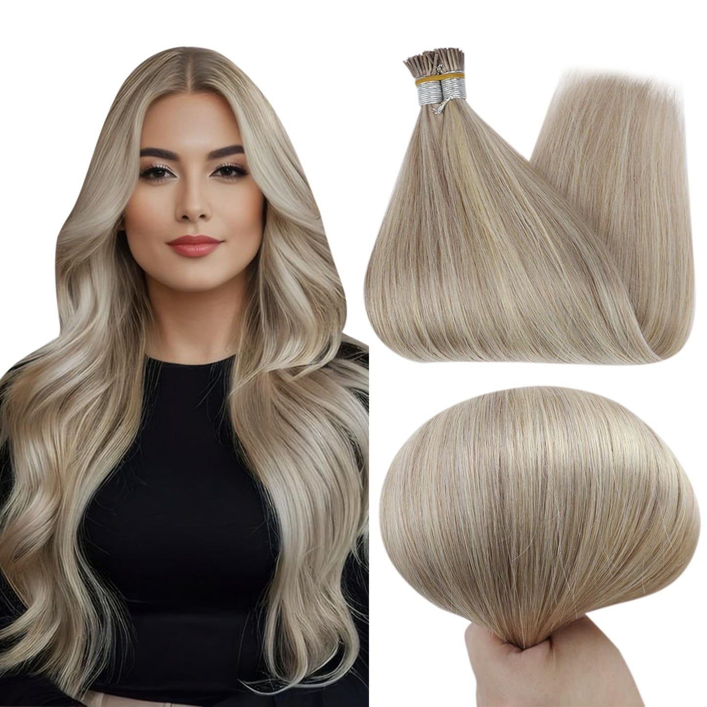 Full Shine Cold Fusion Prebonded Human Hair Extensions with Microbeads Color 18 Ash Blonde Highlighted 613 Blonde Micro Link Straight Hair 22 Inch Natural Hair Extensions for Women 50 Strands