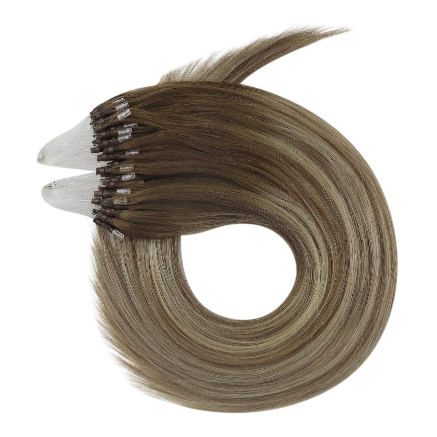 Full Shine Cold Fusion Prebonded Human Hair Extensions with Microbeads Color 18 Ash Blonde Highlighted 613 Blonde Micro Link Straight Hair 22 Inch Natural Hair Extensions for Women 50 Strands