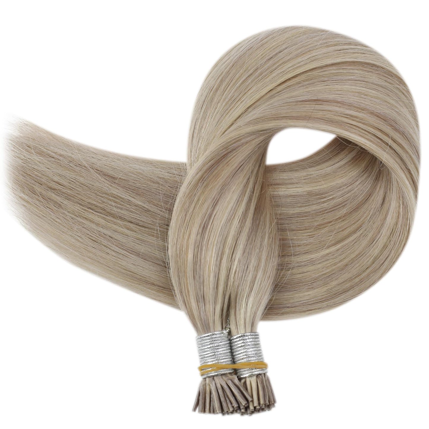 Full Shine Cold Fusion Prebonded Human Hair Extensions with Microbeads Color 18 Ash Blonde Highlighted 613 Blonde Micro Link Straight Hair 22 Inch Natural Hair Extensions for Women 50 Strands