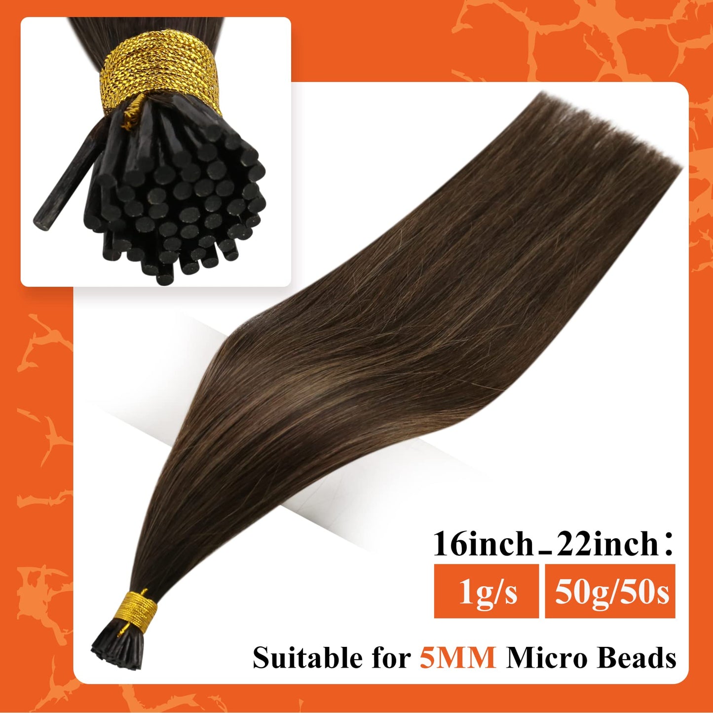 Full Shine Cold Fusion Prebonded Human Hair Extensions with Microbeads Color 18 Ash Blonde Highlighted 613 Blonde Micro Link Straight Hair 22 Inch Natural Hair Extensions for Women 50 Strands