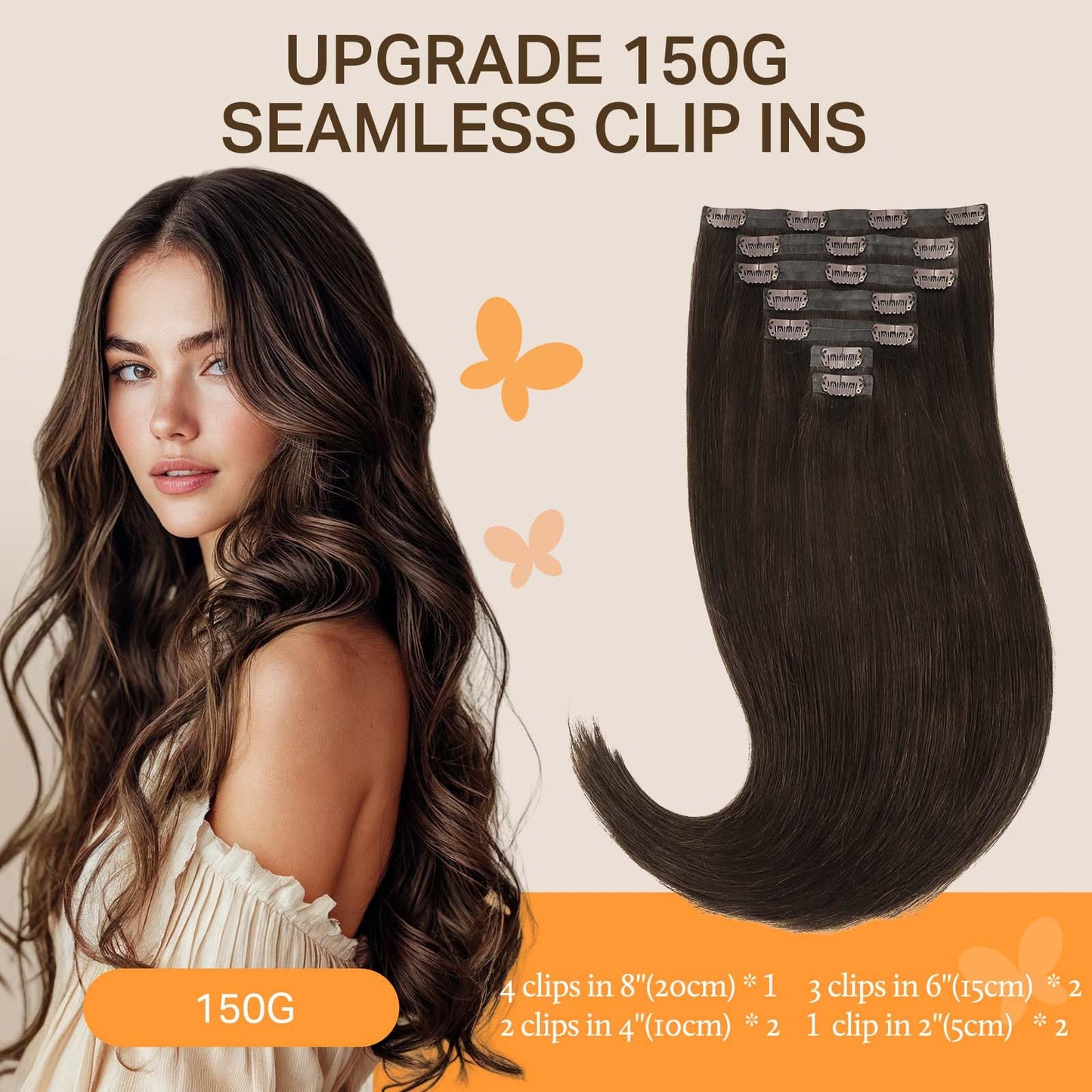 DOORES Seamless Clip in Hair Extensions Real Human Hair, Jet Black 150g 7pcs 20 Inch, Hair Extensions Clip in Human Hair Extensions Clip ins with Thin Weft Thick Straight Hair