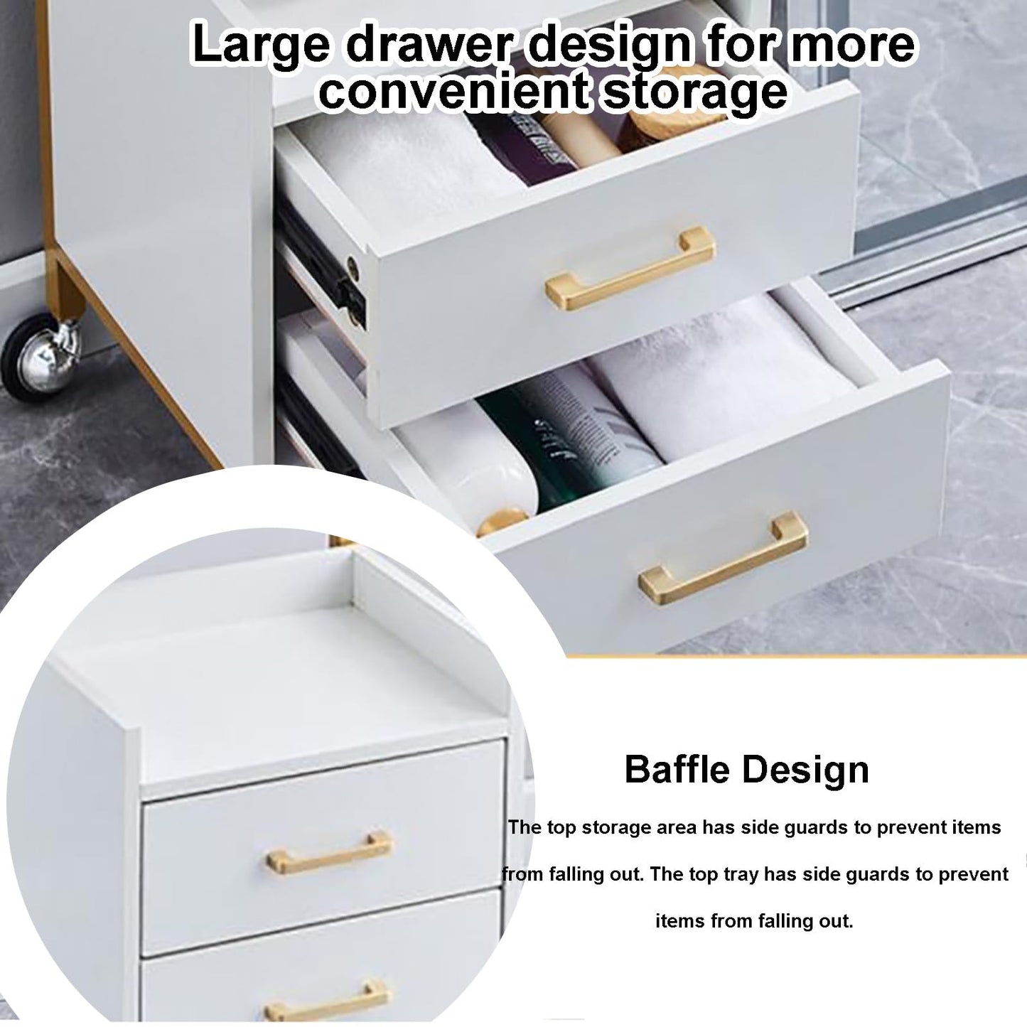 Hair Styling Salon Trolley Cart with Wheels and 3 Drawers Salon Storage Trolley Cart with Dryer Holder for Barber Hairdresser Cosmetology Stylist Storage Station(White)