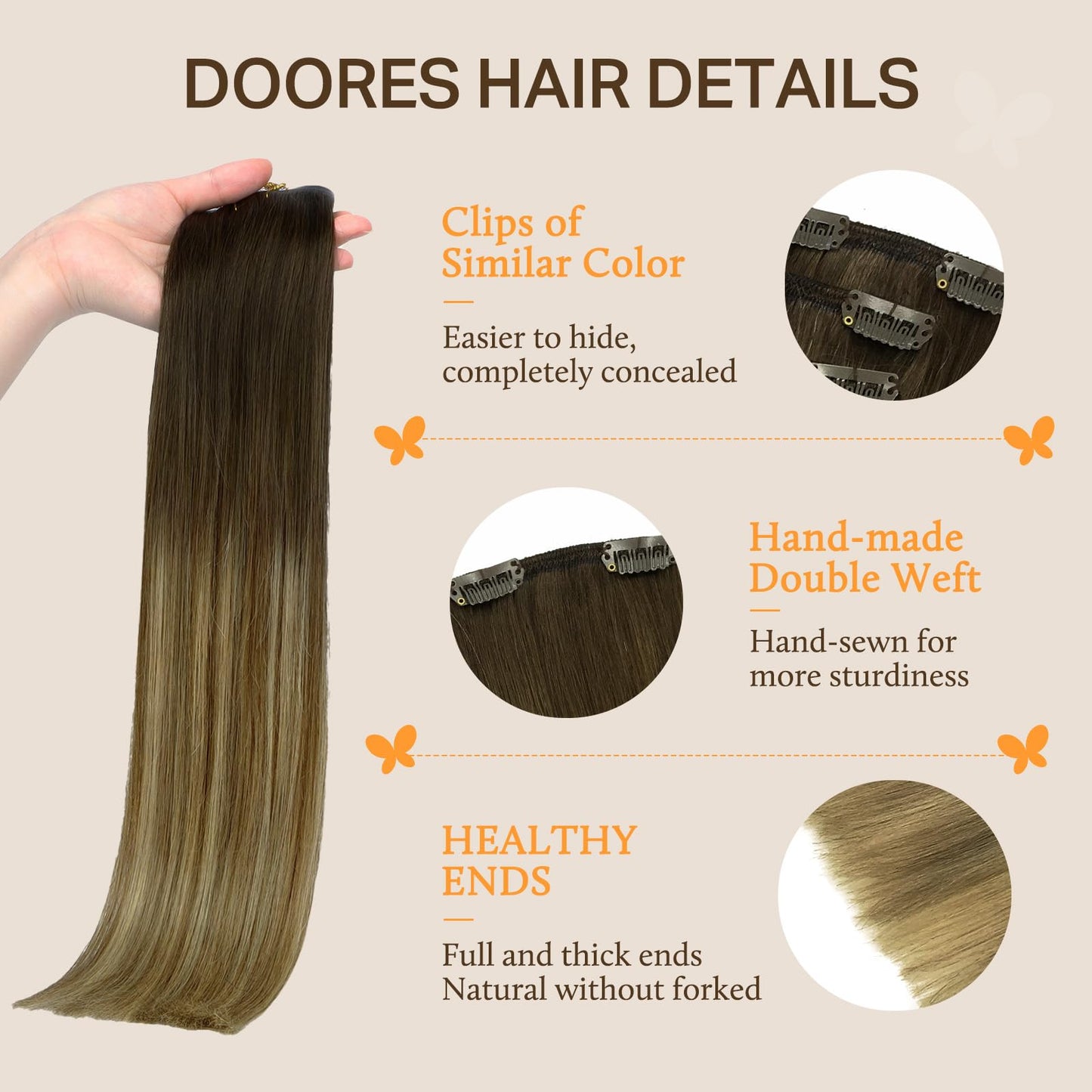 DOORES Seamless Clip in Hair Extensions Real Human Hair, Jet Black 150g 7pcs 20 Inch, Hair Extensions Clip in Human Hair Extensions Clip ins with Thin Weft Thick Straight Hair