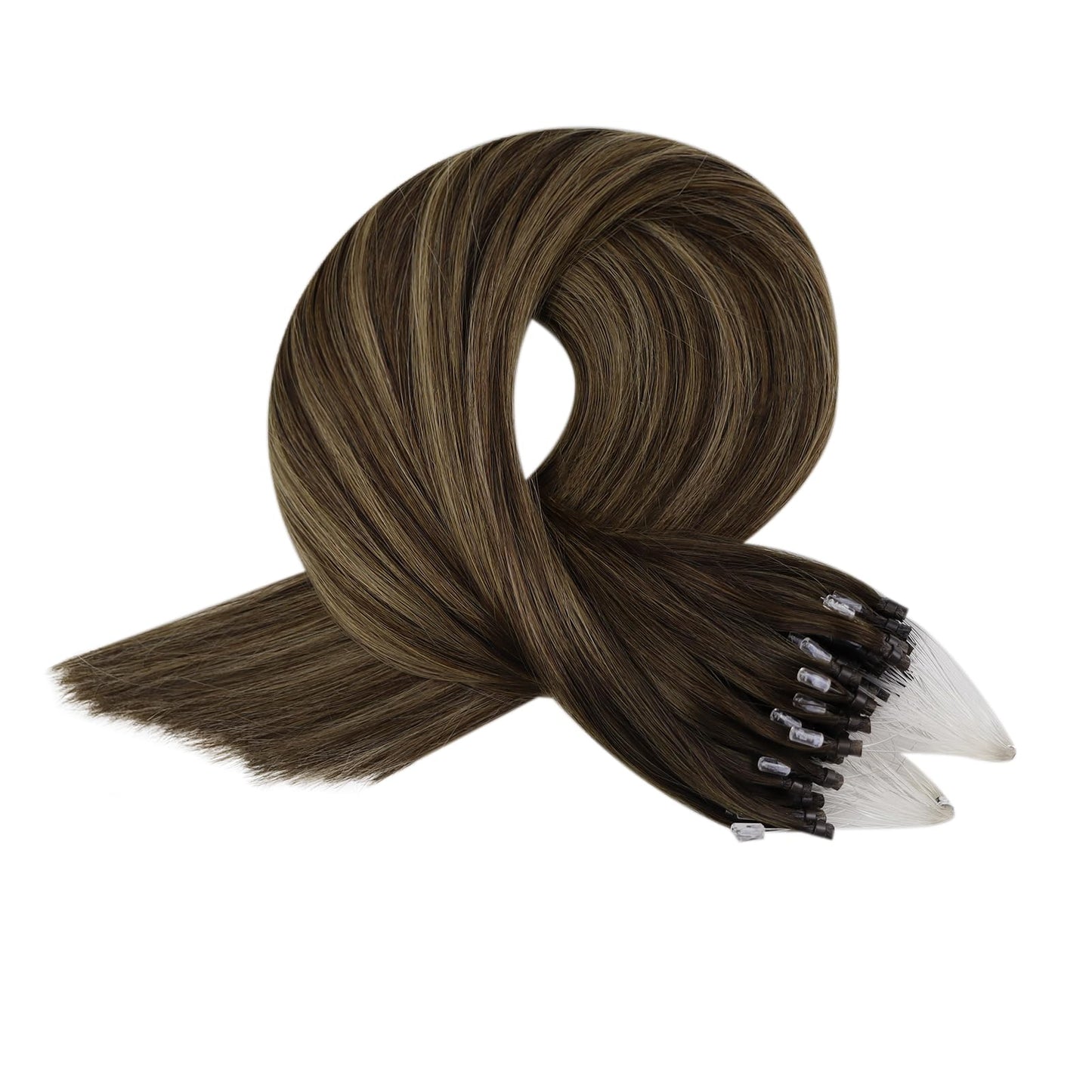 Full Shine Cold Fusion Prebonded Human Hair Extensions with Microbeads Color 18 Ash Blonde Highlighted 613 Blonde Micro Link Straight Hair 22 Inch Natural Hair Extensions for Women 50 Strands