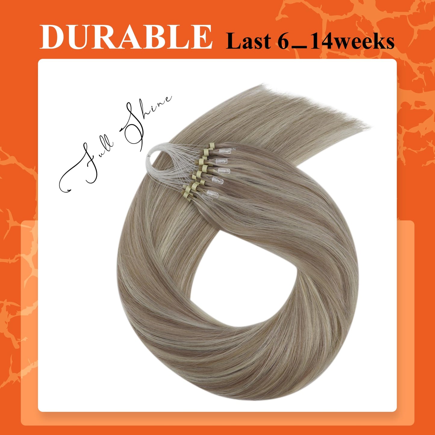 Full Shine Cold Fusion Prebonded Human Hair Extensions with Microbeads Color 18 Ash Blonde Highlighted 613 Blonde Micro Link Straight Hair 22 Inch Natural Hair Extensions for Women 50 Strands