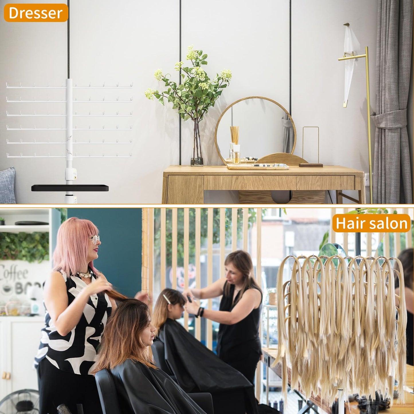 120-Peg Braiding Hair Rack Standing, with Salon Tray Hair Extension Holder Hanger, Hair Divider Rack for Braiding Hair Separator Stand, Hair Braiding Rack Display Stand for Hairstylist Braiders, Pink