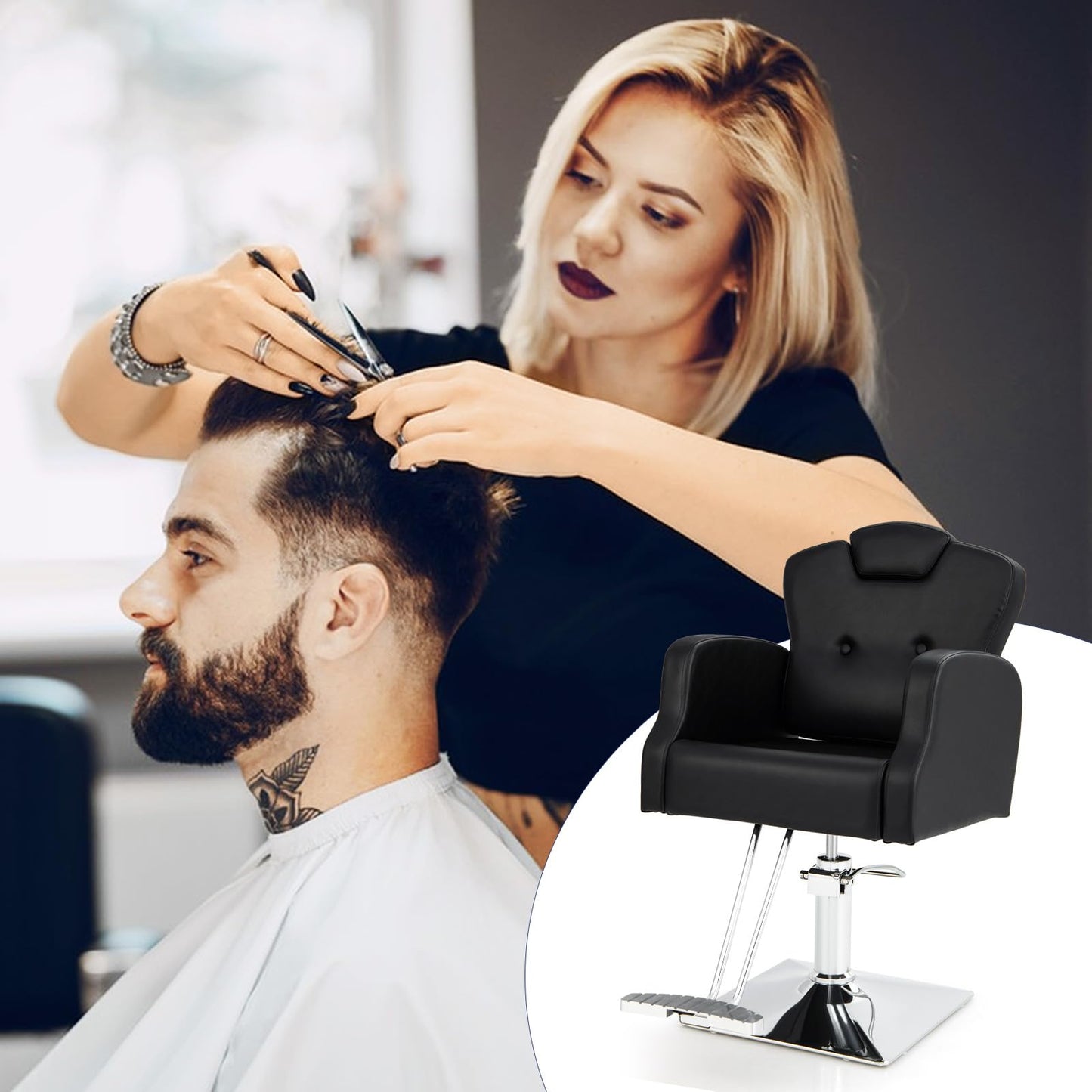 S AFSTAR Hydraulic Barber Chair, 360 Degrees Rolling Swivel Salon Chairs w/Adjustable Headrest & Seat Height, Durable Hydraulic Pump, 330 LBS Load Capacity, Beauty Spa Chair Hair Salon Chair