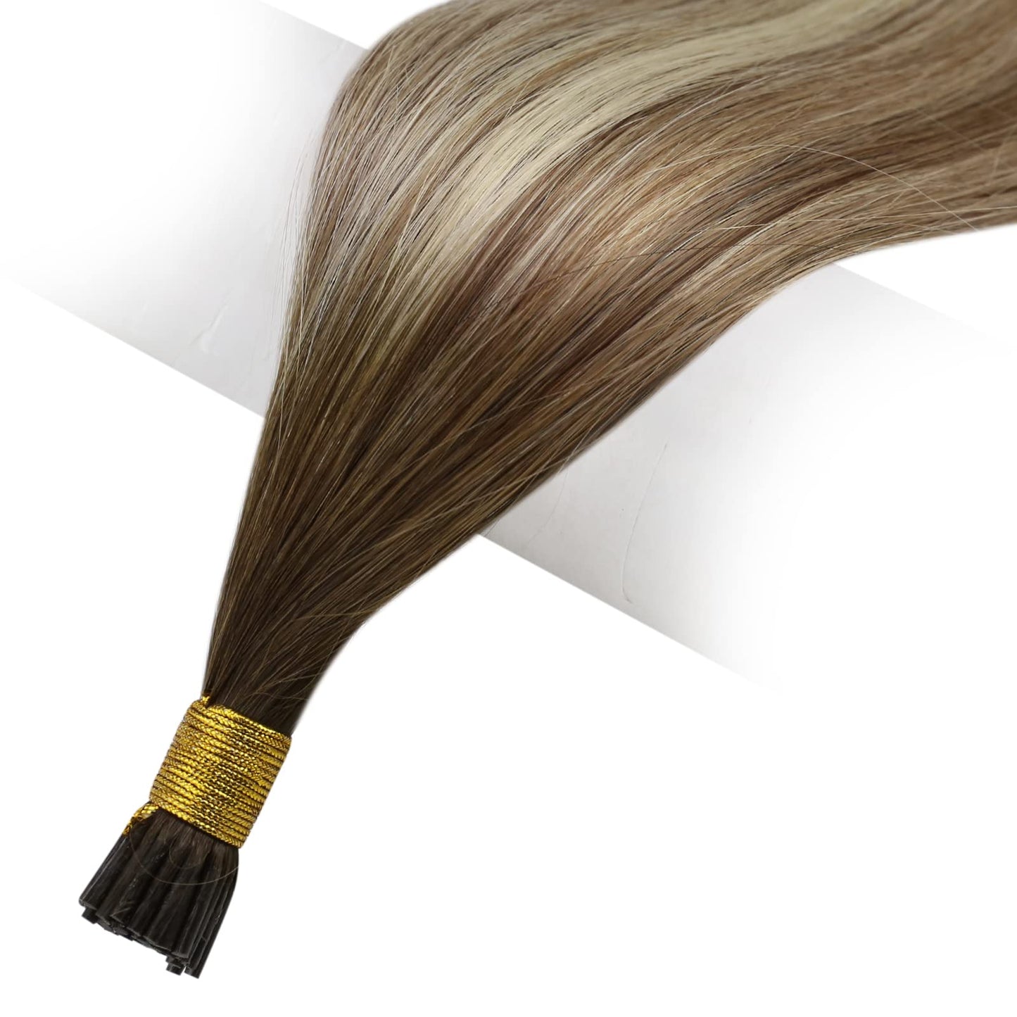 Full Shine Cold Fusion Prebonded Human Hair Extensions with Microbeads Color 18 Ash Blonde Highlighted 613 Blonde Micro Link Straight Hair 22 Inch Natural Hair Extensions for Women 50 Strands