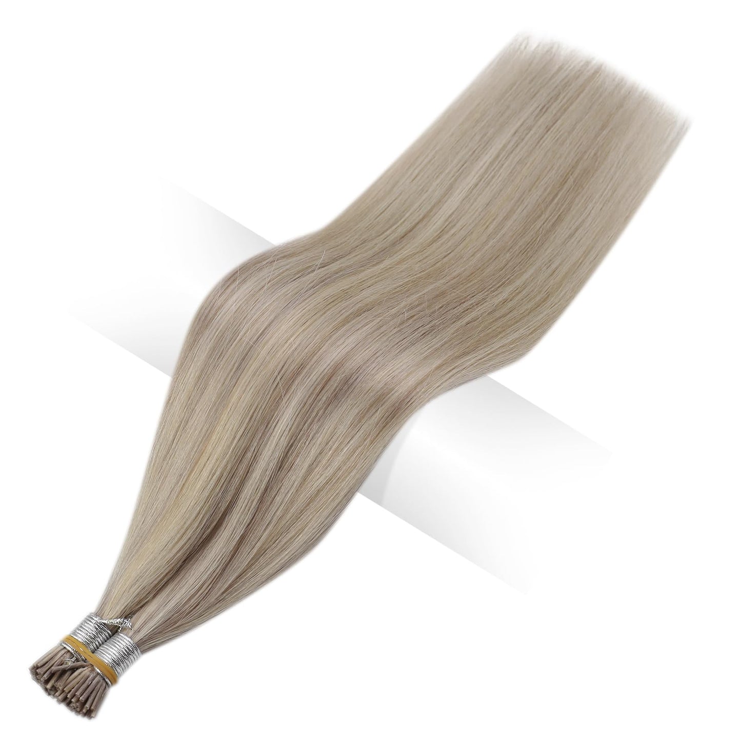 Full Shine Cold Fusion Prebonded Human Hair Extensions with Microbeads Color 18 Ash Blonde Highlighted 613 Blonde Micro Link Straight Hair 22 Inch Natural Hair Extensions for Women 50 Strands
