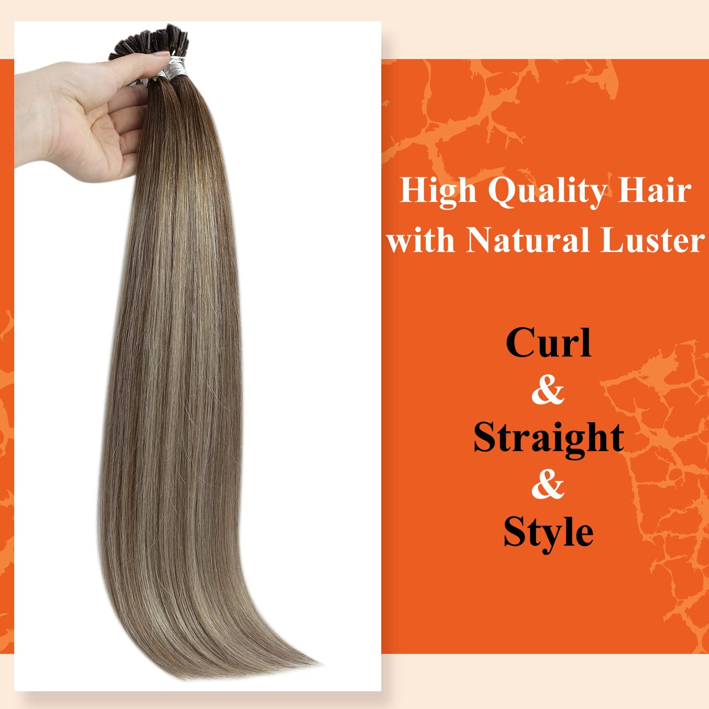 Full Shine Cold Fusion Prebonded Human Hair Extensions with Microbeads Color 18 Ash Blonde Highlighted 613 Blonde Micro Link Straight Hair 22 Inch Natural Hair Extensions for Women 50 Strands