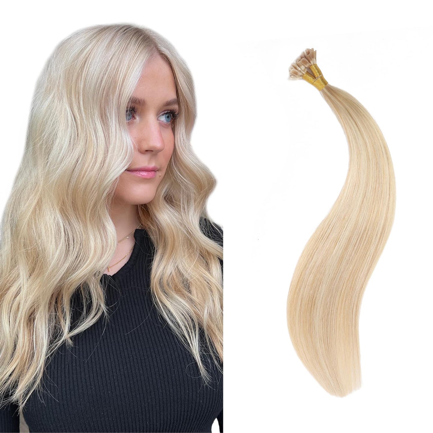 U Tip Hair Extensions Real Human Hair 50 Strands 50g 20inch Balayage Ombre Walnut Brown to Ash Brown and Blonde Pre Bonded Hair Extensions Nail U Tip Hair Extensions #3/8/22 20inch