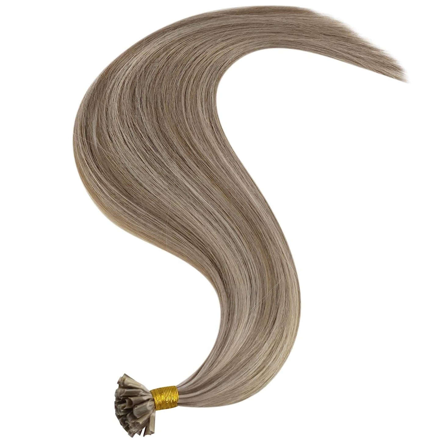 Full Shine Cold Fusion Prebonded Human Hair Extensions with Microbeads Color 18 Ash Blonde Highlighted 613 Blonde Micro Link Straight Hair 22 Inch Natural Hair Extensions for Women 50 Strands