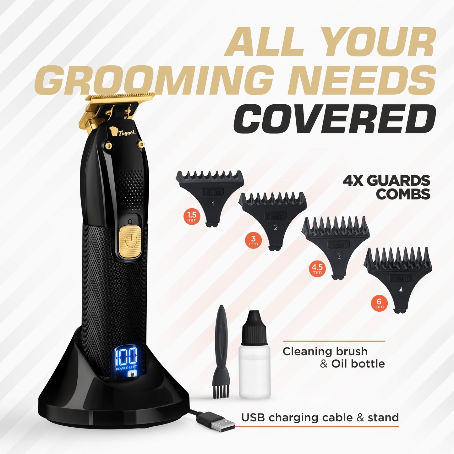 Fagaci Cordless Trimmers for Barbers - Turbo Power with Precise Cutting, Hair Liners for Men Clippers, T-Blade Trimmer for Men, Professional Zero Gapped Hair Trimmer for Men, T-Outliner Barber Trimmer