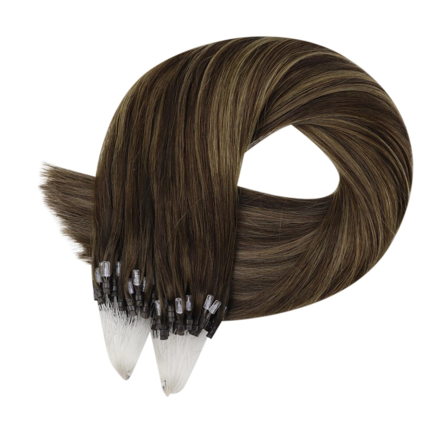 Full Shine Cold Fusion Prebonded Human Hair Extensions with Microbeads Color 18 Ash Blonde Highlighted 613 Blonde Micro Link Straight Hair 22 Inch Natural Hair Extensions for Women 50 Strands