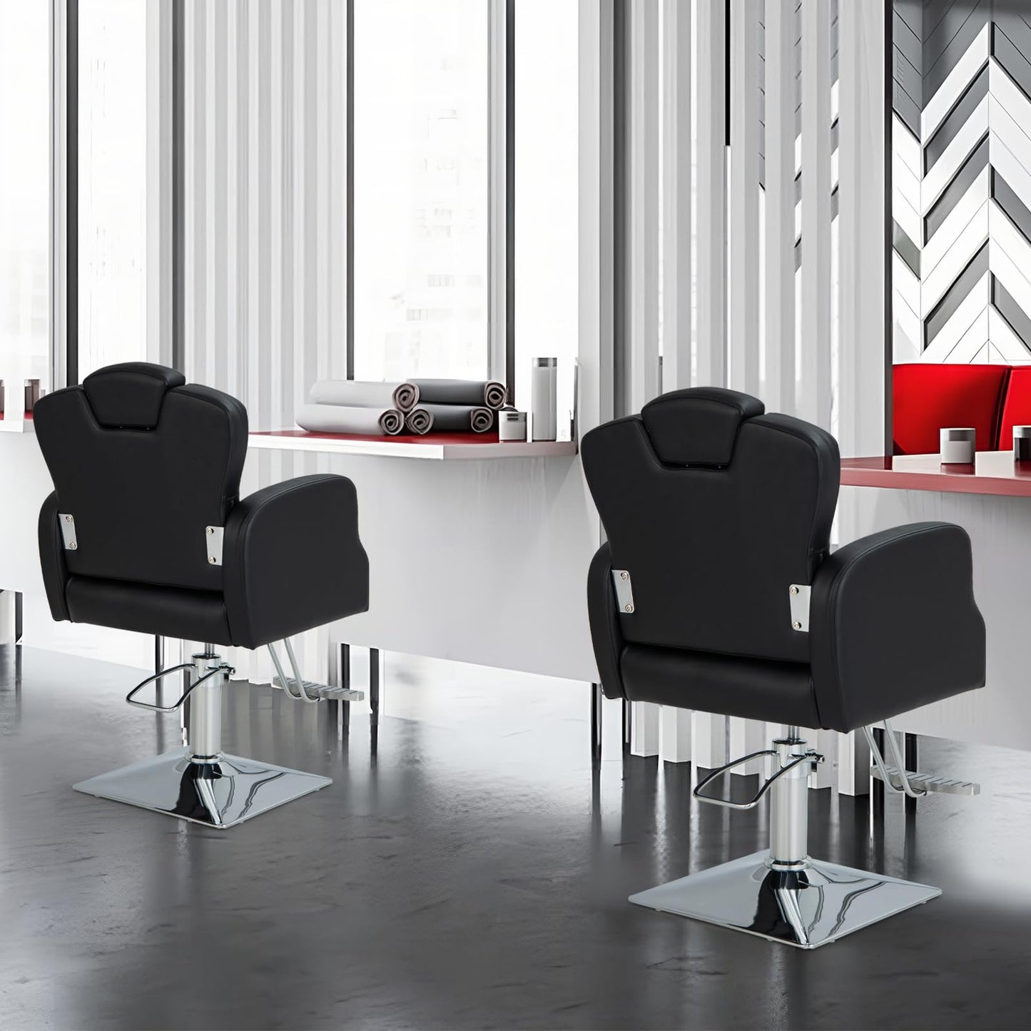 S AFSTAR Hydraulic Barber Chair, 360 Degrees Rolling Swivel Salon Chairs w/Adjustable Headrest & Seat Height, Durable Hydraulic Pump, 330 LBS Load Capacity, Beauty Spa Chair Hair Salon Chair