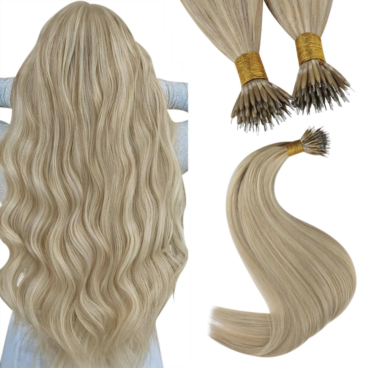 REMY premium Micro Link Hair Extensions Highlight Micro Loop Hair Extensions Real Human Hair Light Brown Highlights Blonde Micro Extensions Real Human Hair Add Hair Volume 18 Inch 50s/50g
