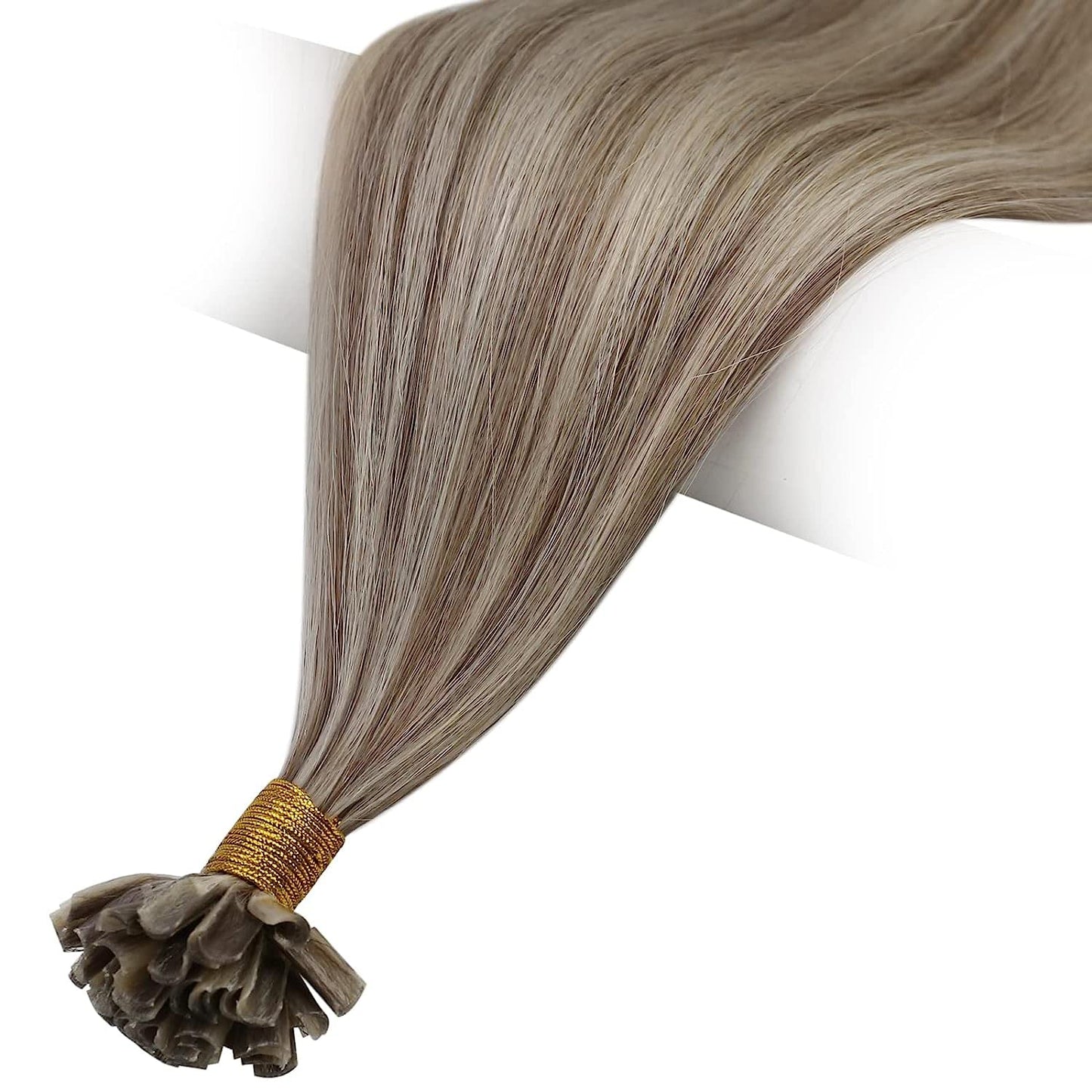 Full Shine Cold Fusion Prebonded Human Hair Extensions with Microbeads Color 18 Ash Blonde Highlighted 613 Blonde Micro Link Straight Hair 22 Inch Natural Hair Extensions for Women 50 Strands