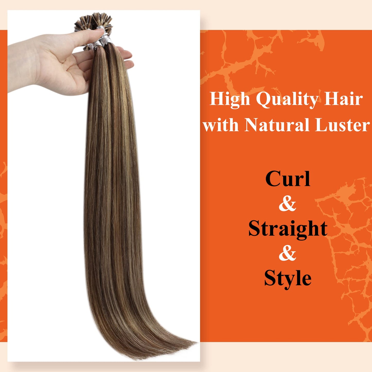 Full Shine Cold Fusion Prebonded Human Hair Extensions with Microbeads Color 18 Ash Blonde Highlighted 613 Blonde Micro Link Straight Hair 22 Inch Natural Hair Extensions for Women 50 Strands