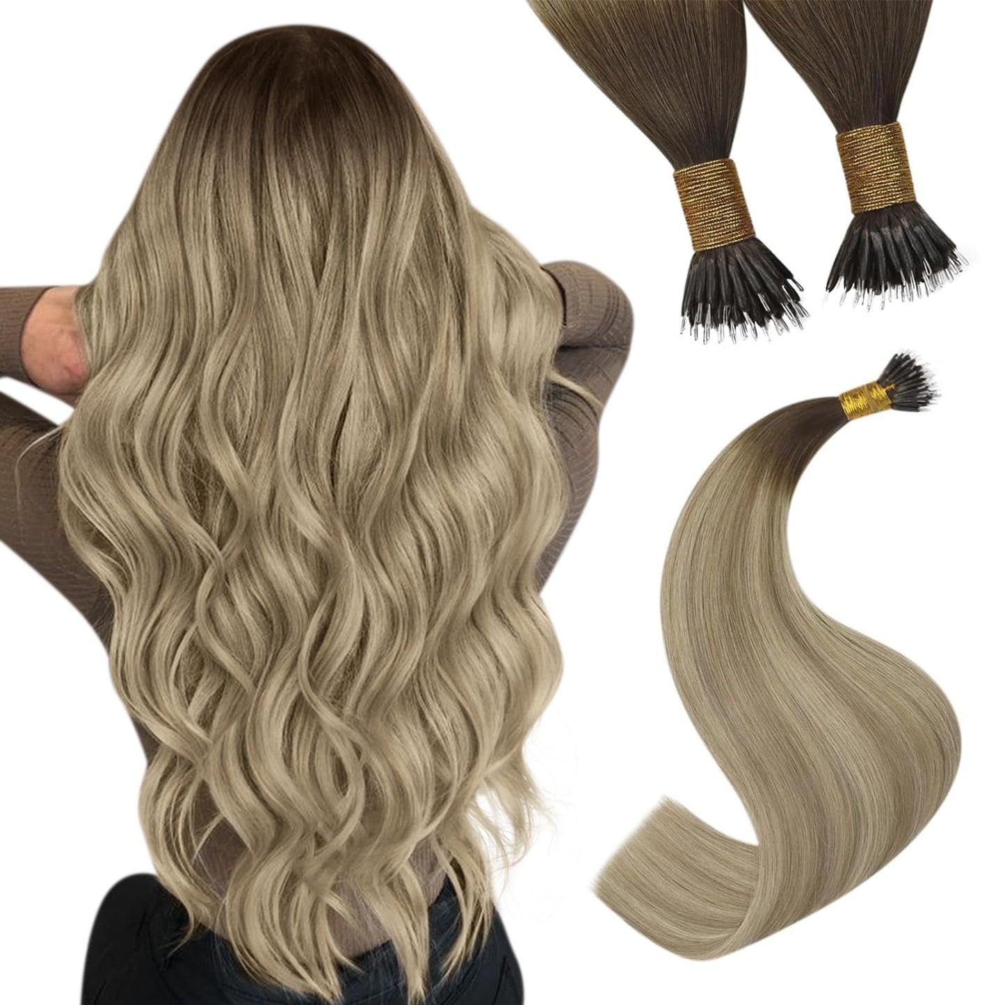 REMY premium Micro Link Hair Extensions Highlight Micro Loop Hair Extensions Real Human Hair Light Brown Highlights Blonde Micro Extensions Real Human Hair Add Hair Volume 18 Inch 50s/50g