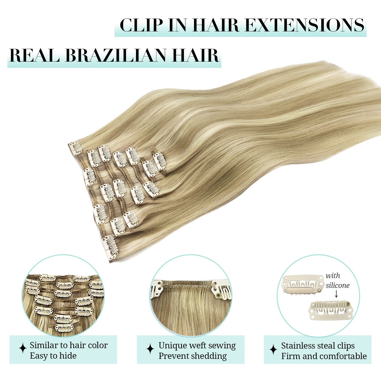 DOORES Seamless Clip in Hair Extensions Real Human Hair, Jet Black 150g 7pcs 20 Inch, Hair Extensions Clip in Human Hair Extensions Clip ins with Thin Weft Thick Straight Hair