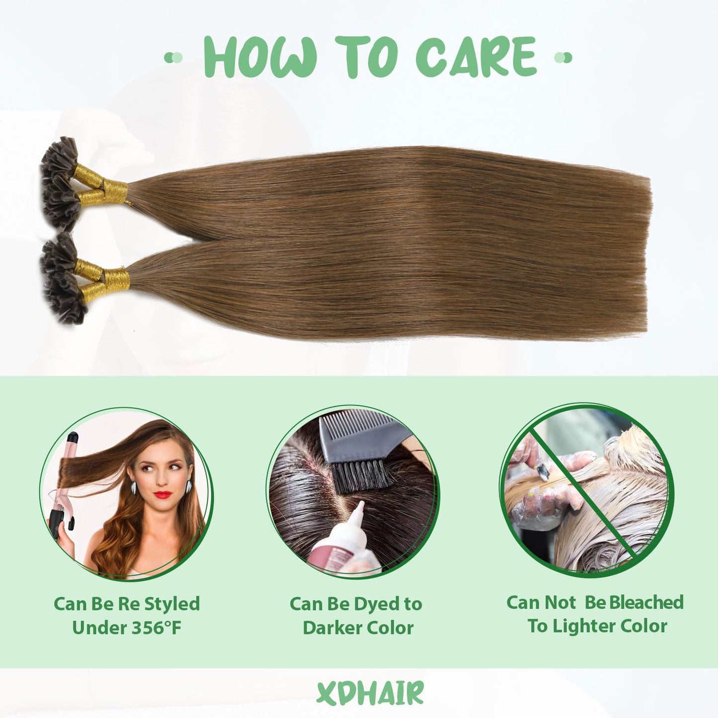 U Tip Hair Extensions Real Human Hair 50 Strands 50g 20inch Balayage Ombre Walnut Brown to Ash Brown and Blonde Pre Bonded Hair Extensions Nail U Tip Hair Extensions #3/8/22 20inch