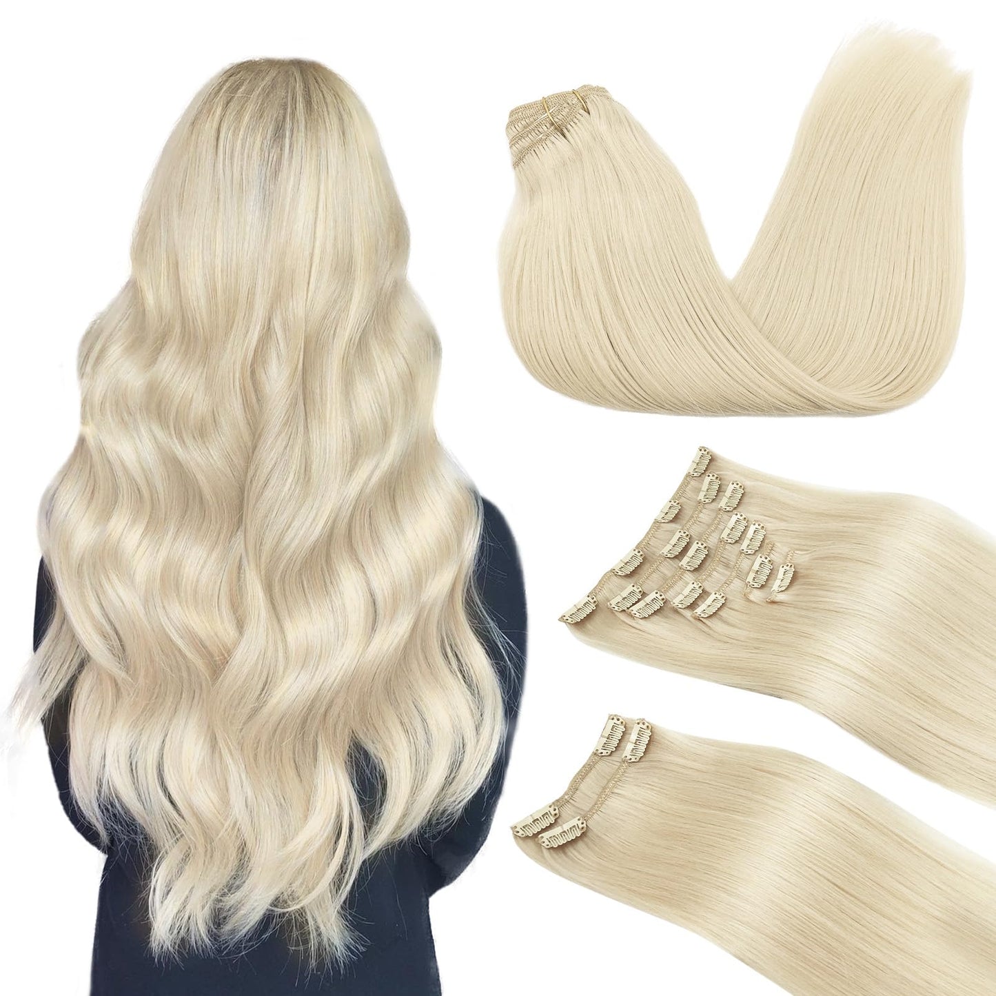 DOORES Seamless Clip in Hair Extensions Real Human Hair, Jet Black 150g 7pcs 20 Inch, Hair Extensions Clip in Human Hair Extensions Clip ins with Thin Weft Thick Straight Hair