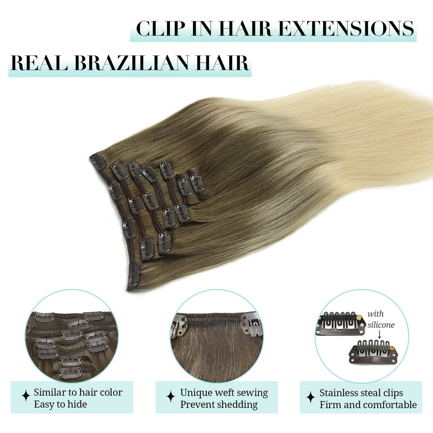 DOORES Seamless Clip in Hair Extensions Real Human Hair, Jet Black 150g 7pcs 20 Inch, Hair Extensions Clip in Human Hair Extensions Clip ins with Thin Weft Thick Straight Hair