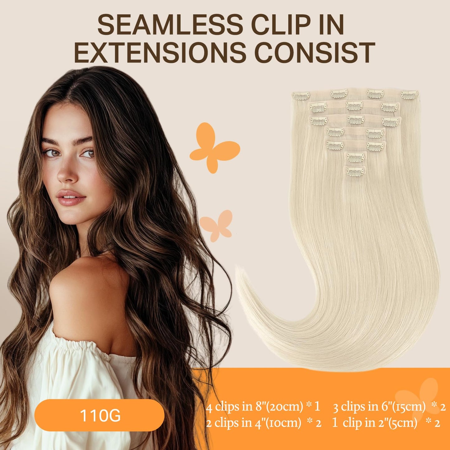 DOORES Seamless Clip in Hair Extensions Real Human Hair, Jet Black 150g 7pcs 20 Inch, Hair Extensions Clip in Human Hair Extensions Clip ins with Thin Weft Thick Straight Hair