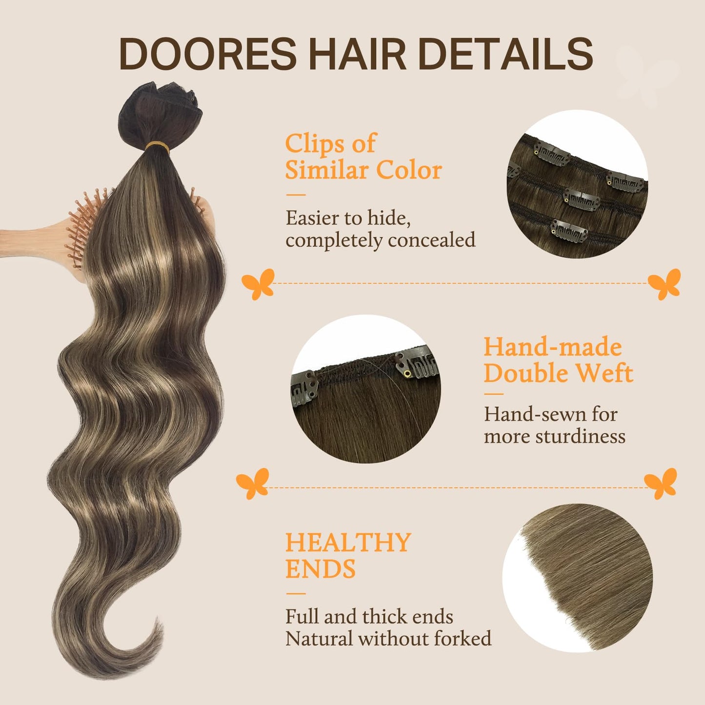 DOORES Seamless Clip in Hair Extensions Real Human Hair, Jet Black 150g 7pcs 20 Inch, Hair Extensions Clip in Human Hair Extensions Clip ins with Thin Weft Thick Straight Hair