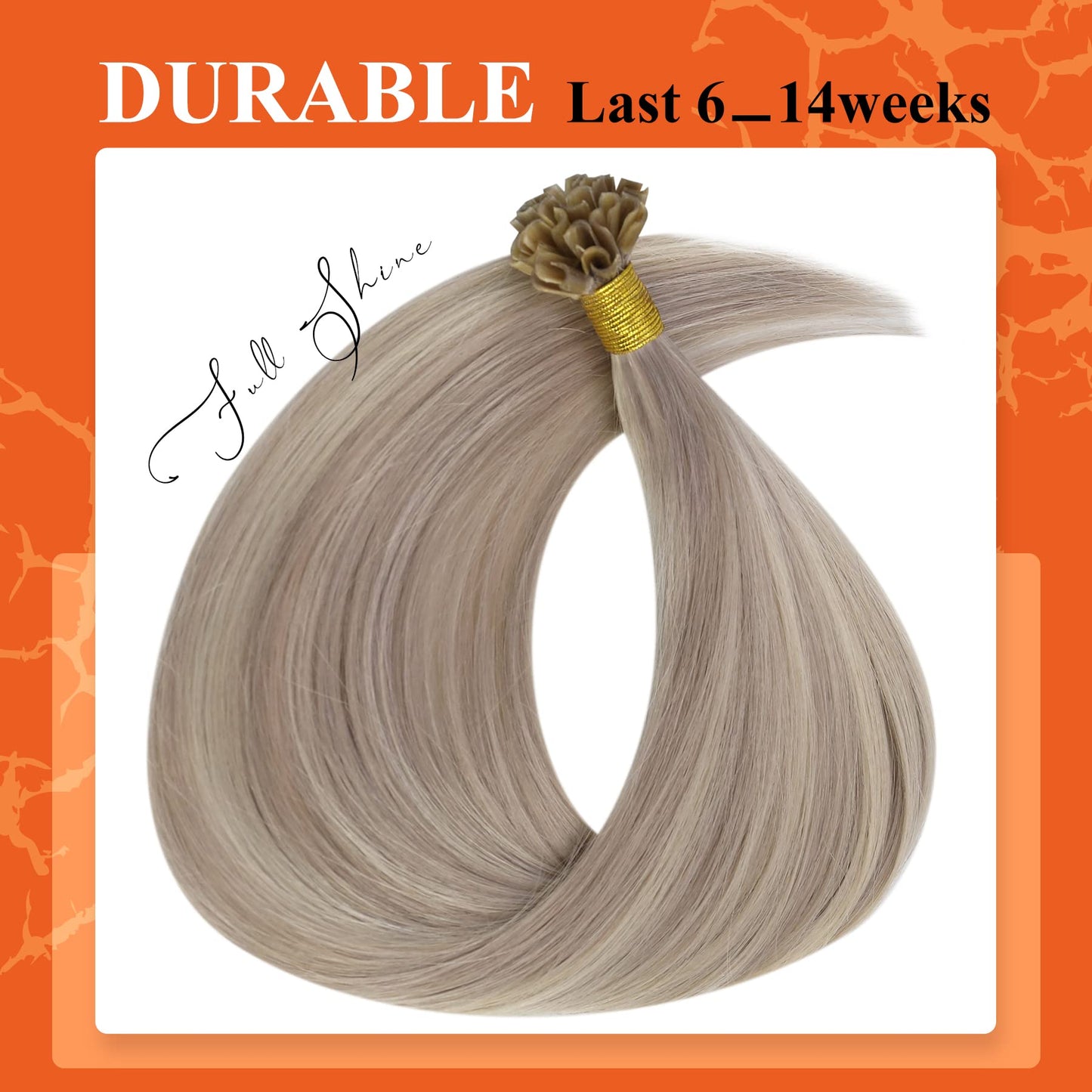 Full Shine Cold Fusion Prebonded Human Hair Extensions with Microbeads Color 18 Ash Blonde Highlighted 613 Blonde Micro Link Straight Hair 22 Inch Natural Hair Extensions for Women 50 Strands