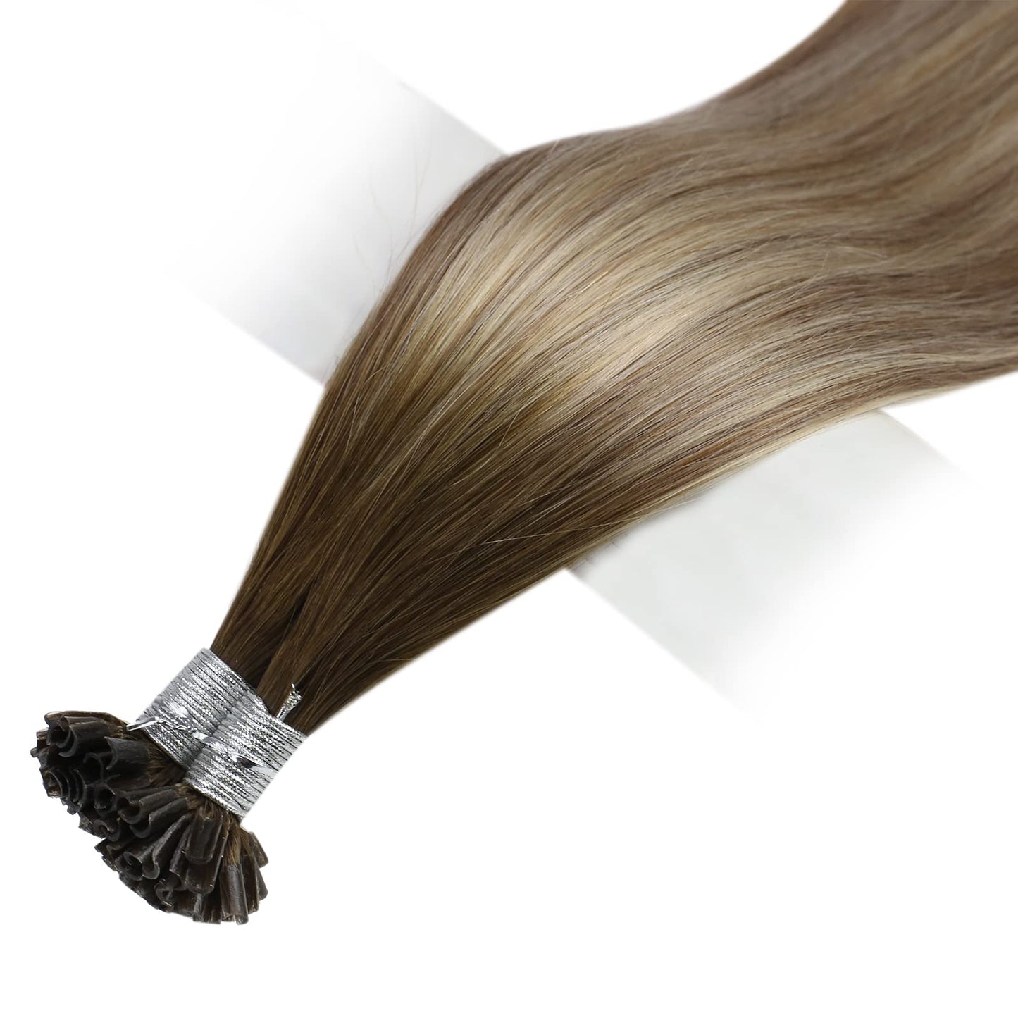 Full Shine Cold Fusion Prebonded Human Hair Extensions with Microbeads Color 18 Ash Blonde Highlighted 613 Blonde Micro Link Straight Hair 22 Inch Natural Hair Extensions for Women 50 Strands