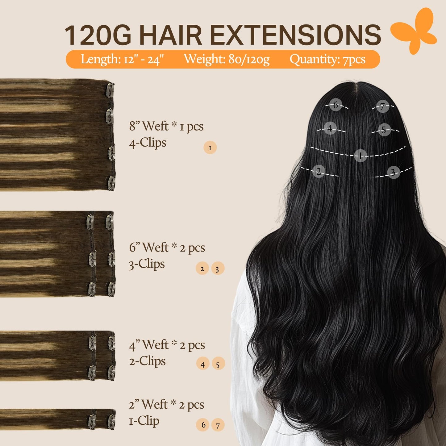 DOORES Seamless Clip in Hair Extensions Real Human Hair, Jet Black 150g 7pcs 20 Inch, Hair Extensions Clip in Human Hair Extensions Clip ins with Thin Weft Thick Straight Hair