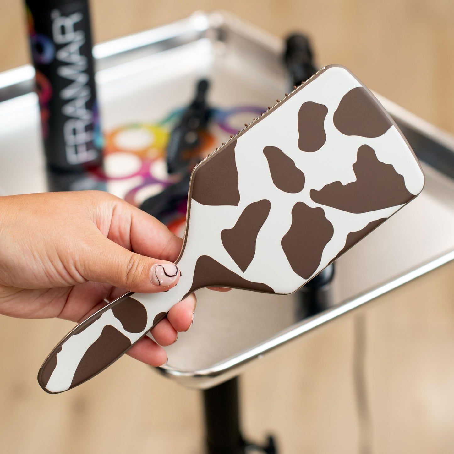 FRAMAR Detangling Hair Brush, Paddle Brush – Elegant Hair Brush For Women, Detangler Brush, Brosse A Cheveux, Curly Hair Brush, Hair Detangler for Women, Men and Children - Cow Print