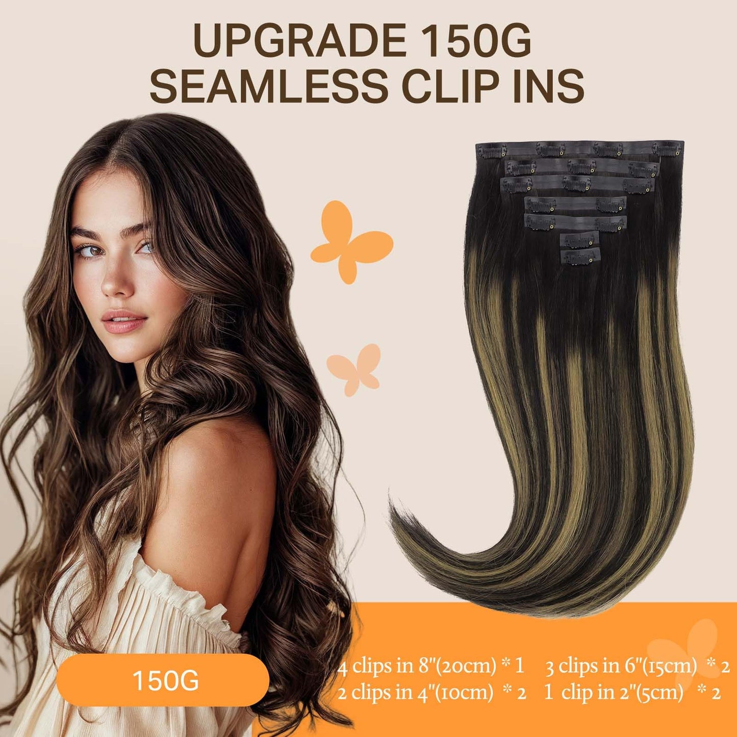 DOORES Seamless Clip in Hair Extensions Real Human Hair, Jet Black 150g 7pcs 20 Inch, Hair Extensions Clip in Human Hair Extensions Clip ins with Thin Weft Thick Straight Hair