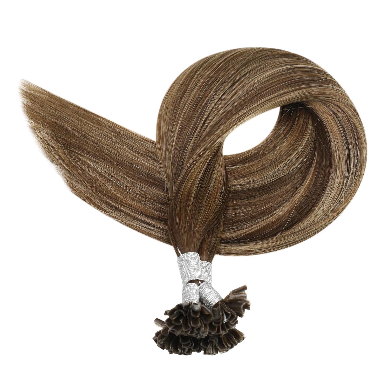 Full Shine Cold Fusion Prebonded Human Hair Extensions with Microbeads Color 18 Ash Blonde Highlighted 613 Blonde Micro Link Straight Hair 22 Inch Natural Hair Extensions for Women 50 Strands