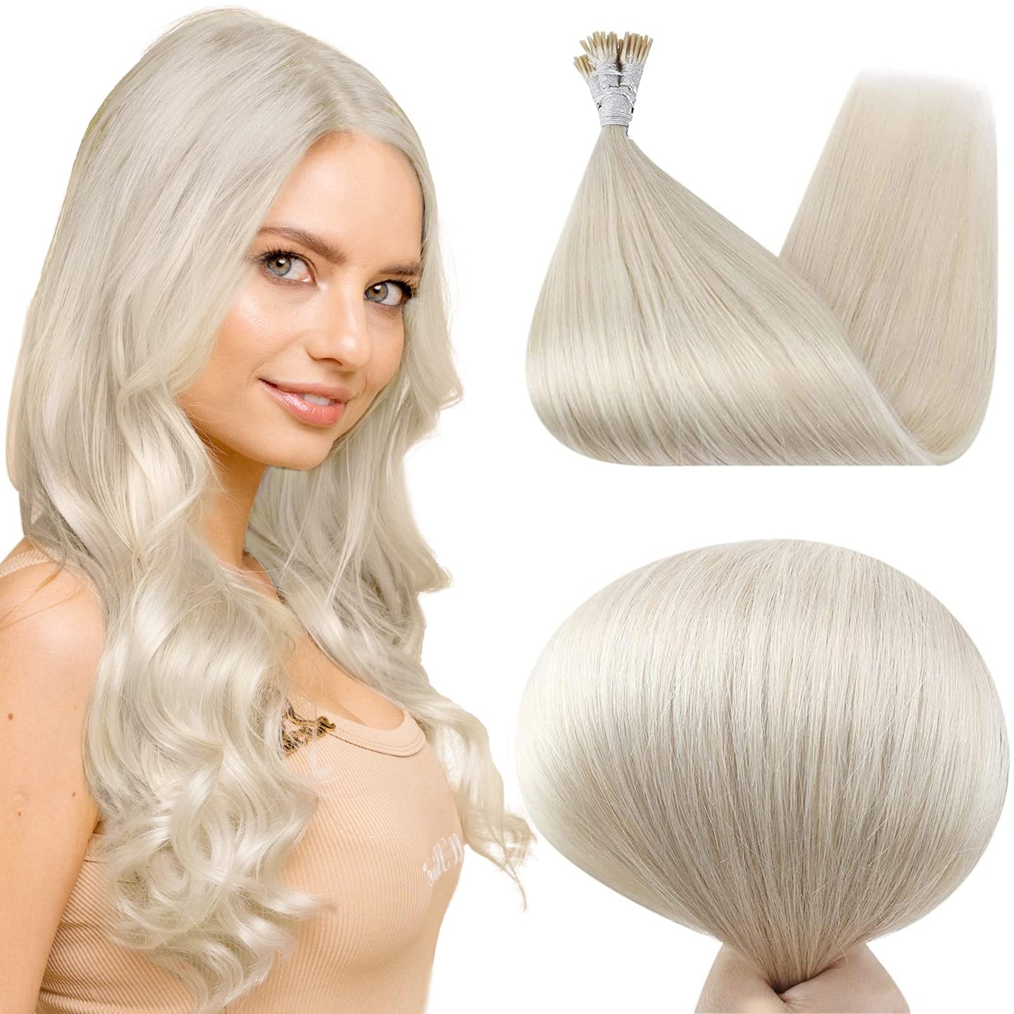 Full Shine Cold Fusion Prebonded Human Hair Extensions with Microbeads Color 18 Ash Blonde Highlighted 613 Blonde Micro Link Straight Hair 22 Inch Natural Hair Extensions for Women 50 Strands