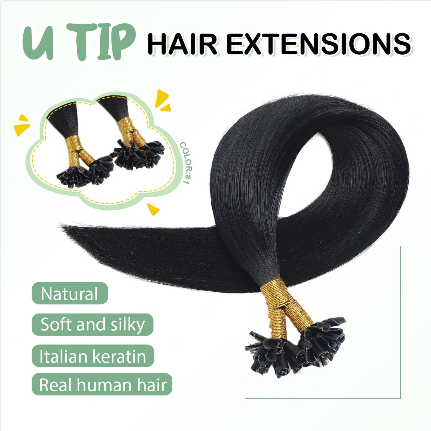 U Tip Hair Extensions Real Human Hair 50 Strands 50g 20inch Balayage Ombre Walnut Brown to Ash Brown and Blonde Pre Bonded Hair Extensions Nail U Tip Hair Extensions #3/8/22 20inch