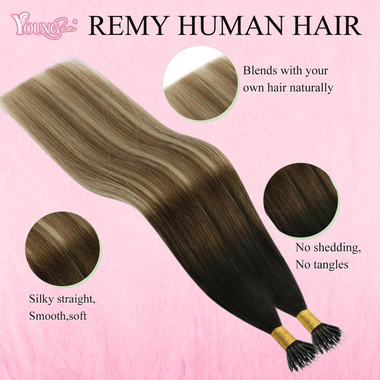 REMY premium Micro Link Hair Extensions Highlight Micro Loop Hair Extensions Real Human Hair Light Brown Highlights Blonde Micro Extensions Real Human Hair Add Hair Volume 18 Inch 50s/50g