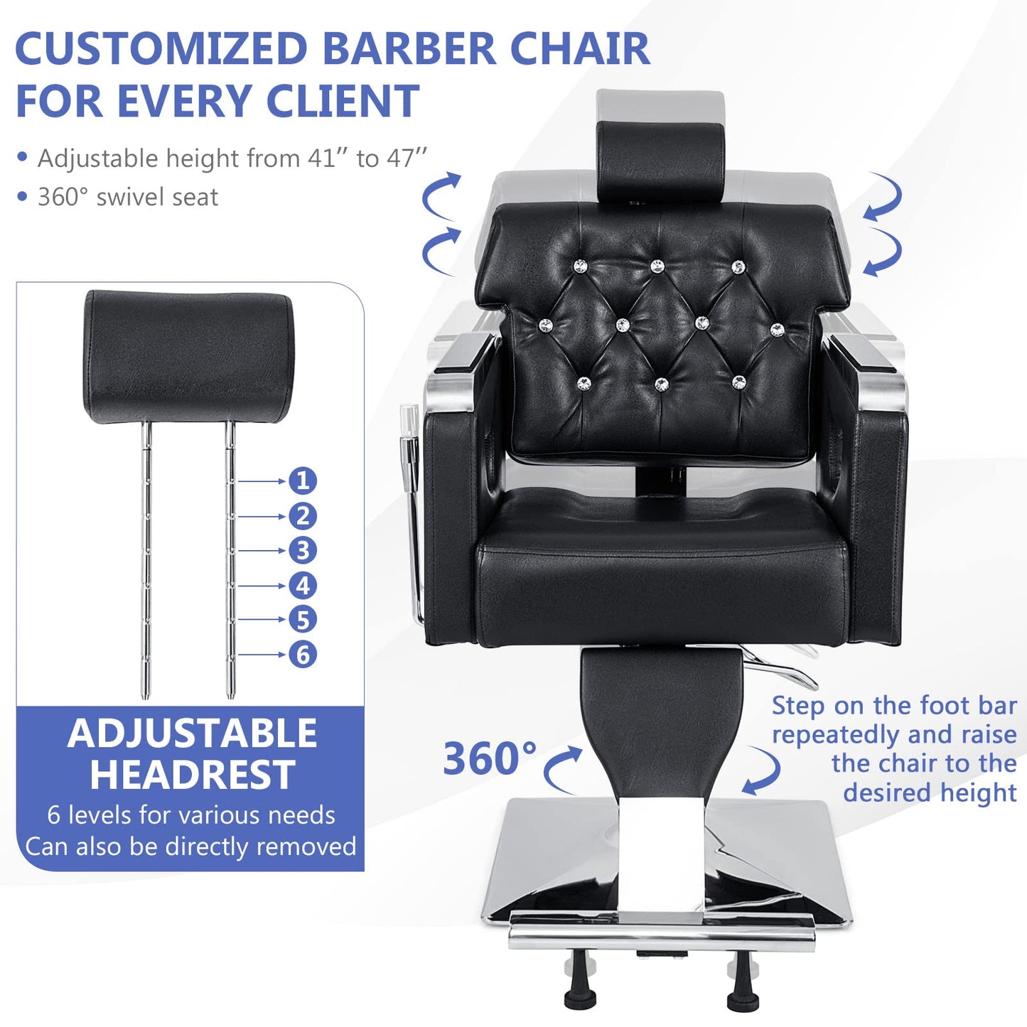 Giantex Reclining Salon Chair, Height Adjustable Heavy Duty Hydraulic Pump, Removable Headrest, Makeup Tattoo Station Barbershop Home, Swivel Barber Chair for Hair Stylist (Black, Luxury)
