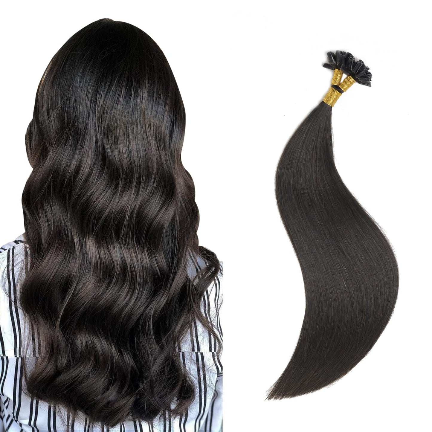 U Tip Hair Extensions Real Human Hair 50 Strands 50g 20inch Balayage Ombre Walnut Brown to Ash Brown and Blonde Pre Bonded Hair Extensions Nail U Tip Hair Extensions #3/8/22 20inch