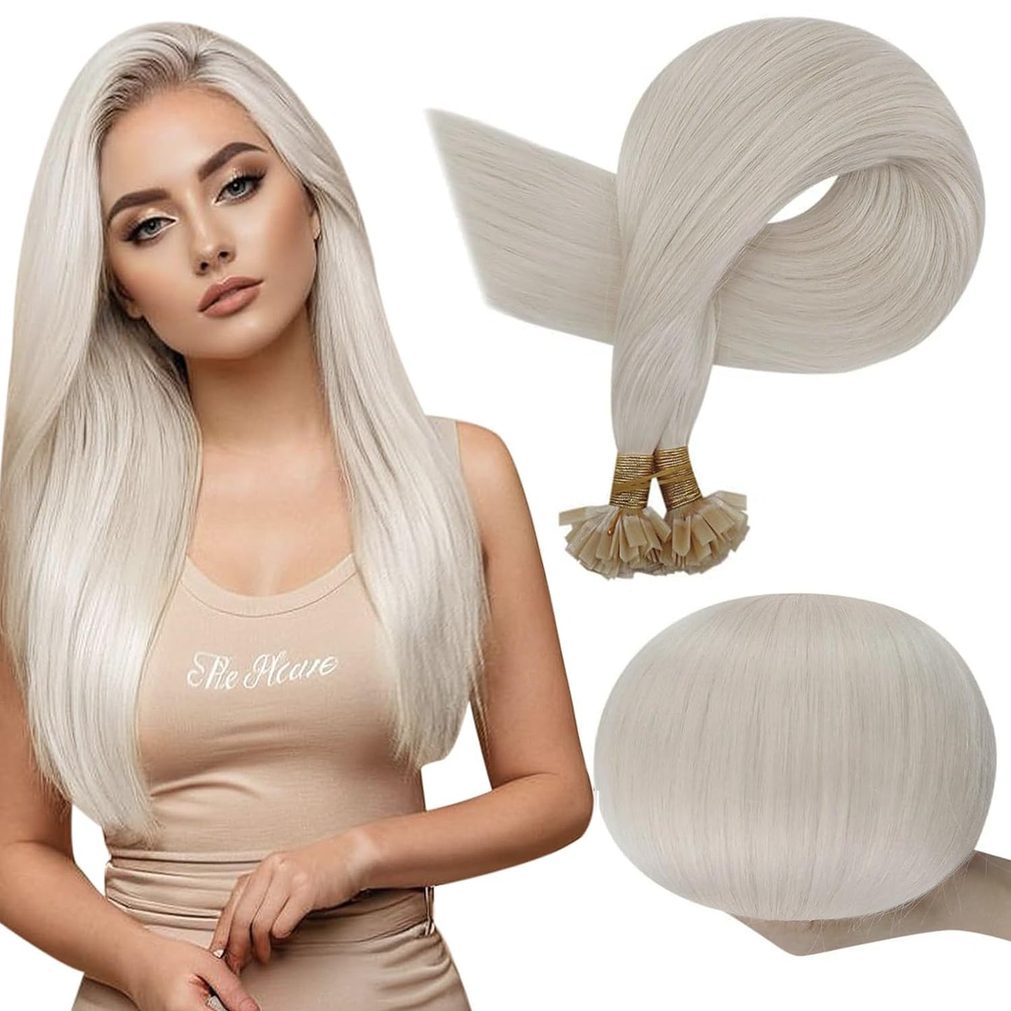 Full Shine Cold Fusion Prebonded Human Hair Extensions with Microbeads Color 18 Ash Blonde Highlighted 613 Blonde Micro Link Straight Hair 22 Inch Natural Hair Extensions for Women 50 Strands
