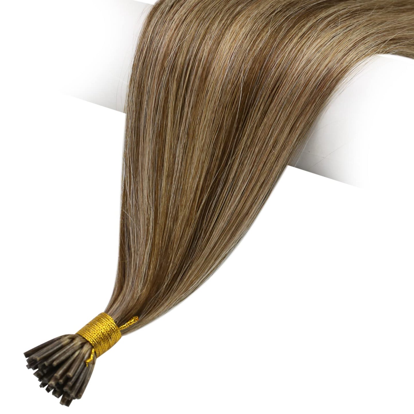 Full Shine Cold Fusion Prebonded Human Hair Extensions with Microbeads Color 18 Ash Blonde Highlighted 613 Blonde Micro Link Straight Hair 22 Inch Natural Hair Extensions for Women 50 Strands