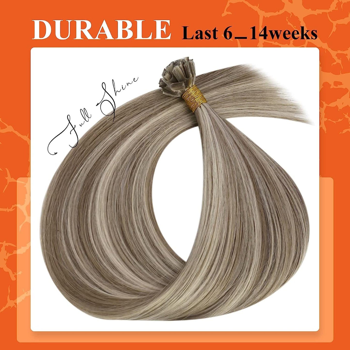 Full Shine Cold Fusion Prebonded Human Hair Extensions with Microbeads Color 18 Ash Blonde Highlighted 613 Blonde Micro Link Straight Hair 22 Inch Natural Hair Extensions for Women 50 Strands