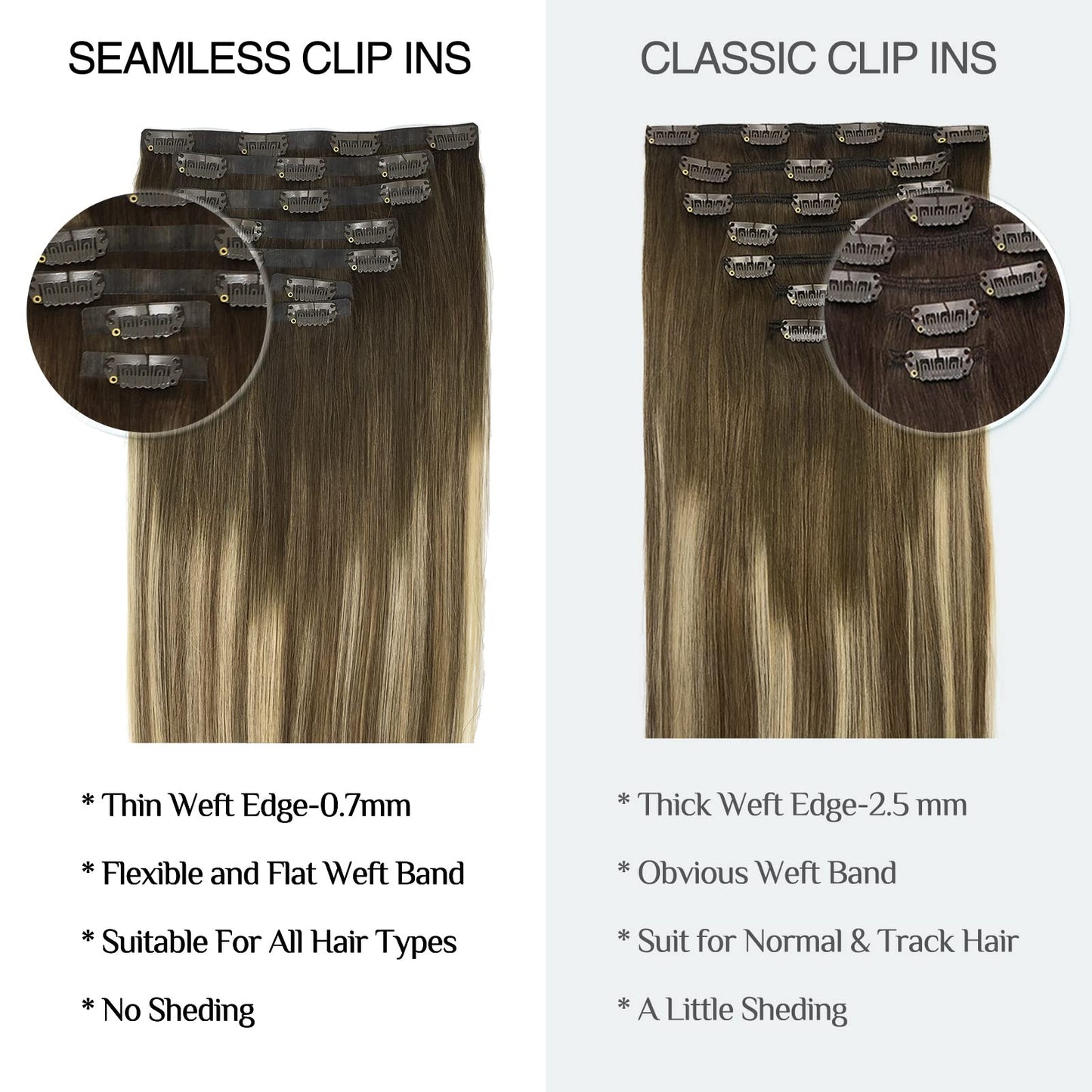 DOORES Seamless Clip in Hair Extensions Real Human Hair, Jet Black 150g 7pcs 20 Inch, Hair Extensions Clip in Human Hair Extensions Clip ins with Thin Weft Thick Straight Hair